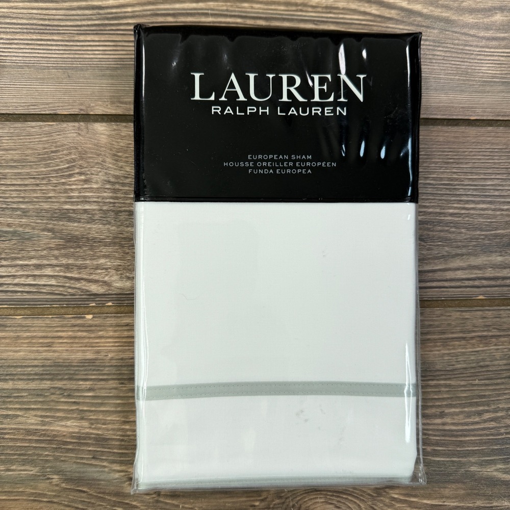 Ralph Lauren  26x26 Euro Sham White Sage Spencer Border Sateen NEW